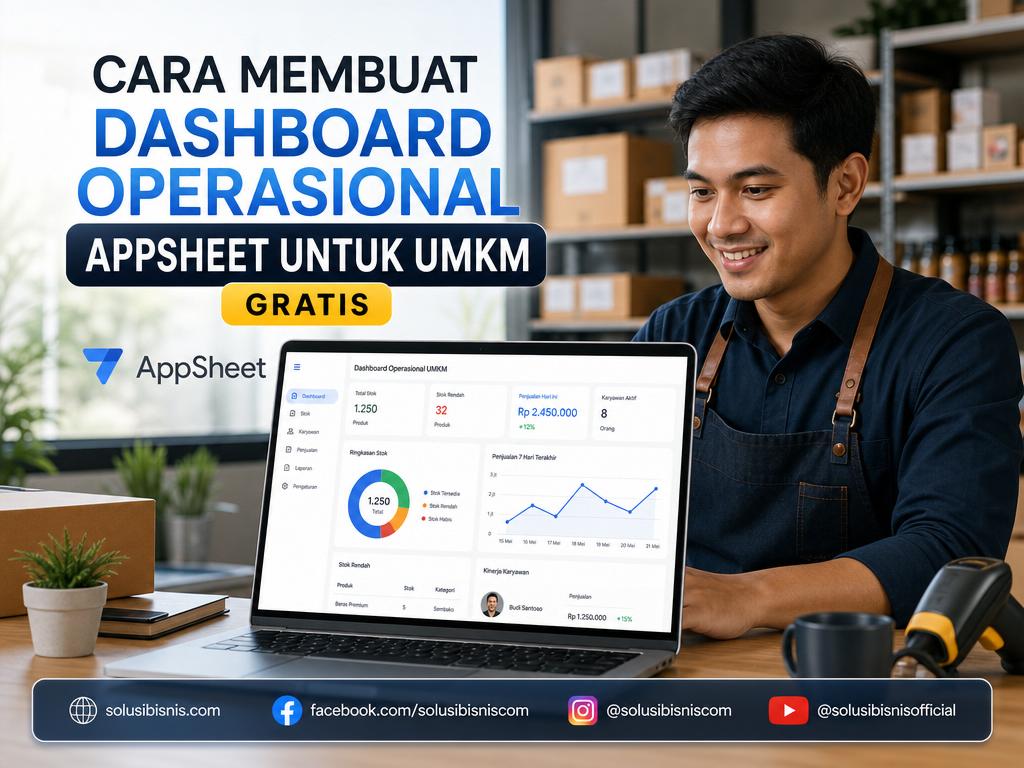 Tampilan dashboard operasional AppSheet untuk UMKM memantau stok barang