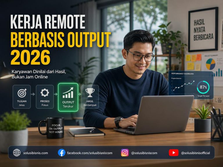 Ilustrasi kerja remote berbasis output dengan fokus pada hasil kerja dan produktivitas