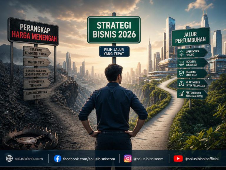 Ilustrasi perangkap harga menengah dalam strategi bisnis 2026 untuk brand lokal