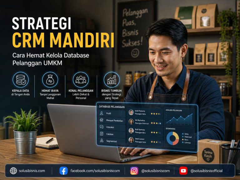 Ilustrasi strategi CRM mandiri untuk mengelola database pelanggan tanpa biaya langganan