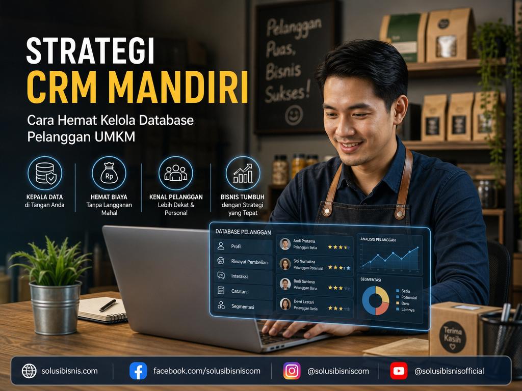 Ilustrasi strategi CRM mandiri untuk mengelola database pelanggan tanpa biaya langganan
