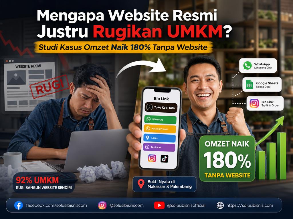 Mengapa 92% UMKM yang Membangun Website Sendiri Justru Kehilangan Lebih Banyak Peluang Daripada yang Mengandalkan Instagram Bio Link Saja — Studi Kasus 7 Bisnis Lokal di Makassar dan Palembang yang Naik Omzet 180% Tanpa Satu Halaman Web Resmi