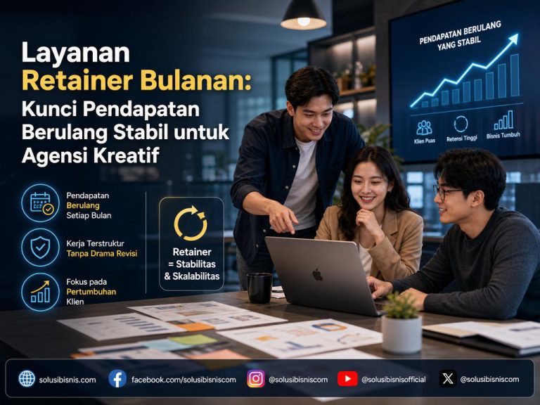 Ilustrasi grafik pendapatan stabil dari layanan retainer bulanan untuk agensi kreatif & freelancer