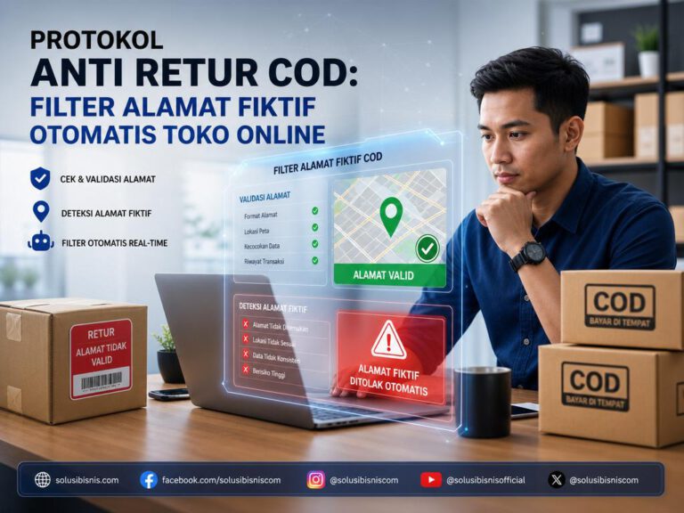 Ilustrasi toko online mencegah kerugian dari paket COD retur dengan sistem filter alamat fiktif COD otomatis