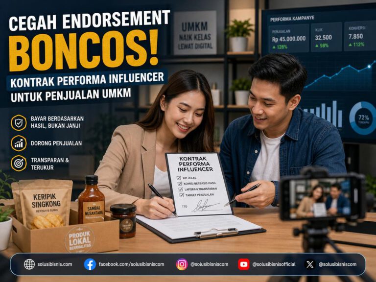 Ilustrasi brand lokal membuat kontrak performa influencer untuk meningkatkan penjualan UMKM dan mencegah endorsement boncos.