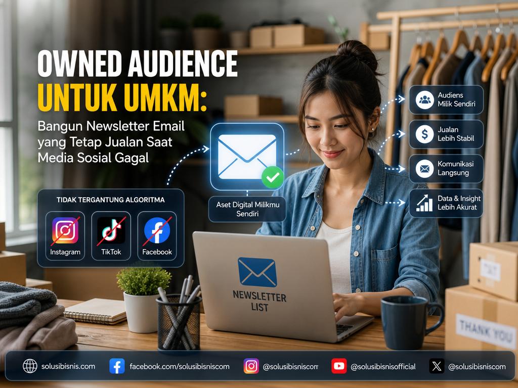Ilustrasi newsletter email untuk UMKM sebagai owned audience yang aman dan efektif