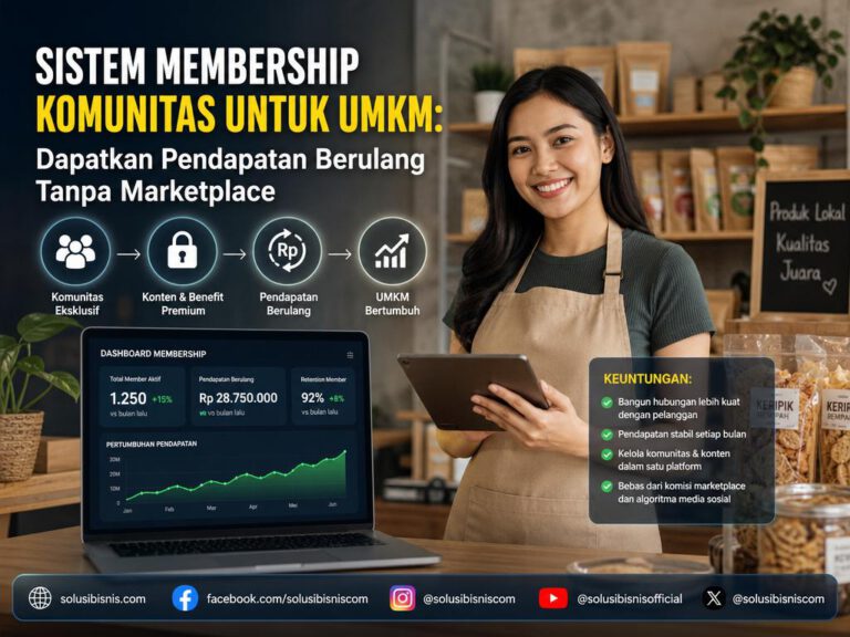 Ilustrasi sistem membership komunitas untuk UMKM yang menghubungkan pelanggan dengan nilai emosional dan akses eksklusif