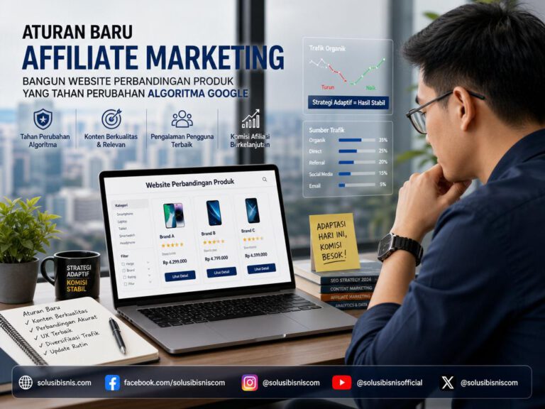 Ilustrasi website perbandingan produk modern yang fokus pada kebutuhan spesifik pengguna dan kepercayaan dalam affiliate marketing