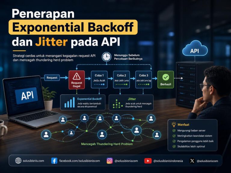 Ilustrasi konsep exponential backoff dan jitter untuk retry logic pemanggilan request API
