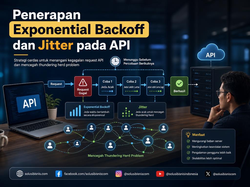 Ilustrasi konsep exponential backoff dan jitter untuk retry logic pemanggilan request API