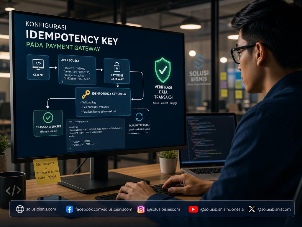 Ilustrasi alur transmisi data API payment gateway dan idempotency key