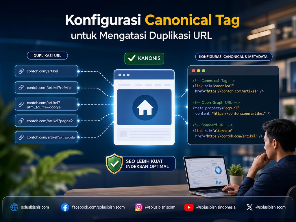 Ilustrasi konsep konfigurasi canonical tag untuk penataan struktur URL website