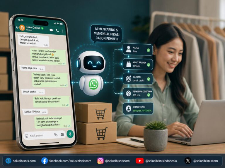 Ilustrasi alur kualifikasi pesan calon pembeli di aplikasi WhatsApp menggunakan agen virtual AI.