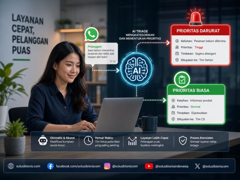 Ilustrasi alur otomasi kategorisasi tiket komplain pelanggan di layanan pesan toko online