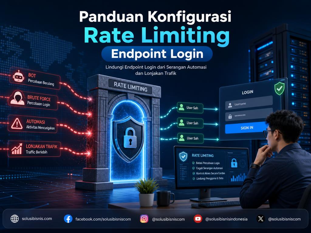 Ilustrasi konsep rate limiting dan keamanan endpoint login aplikasi web